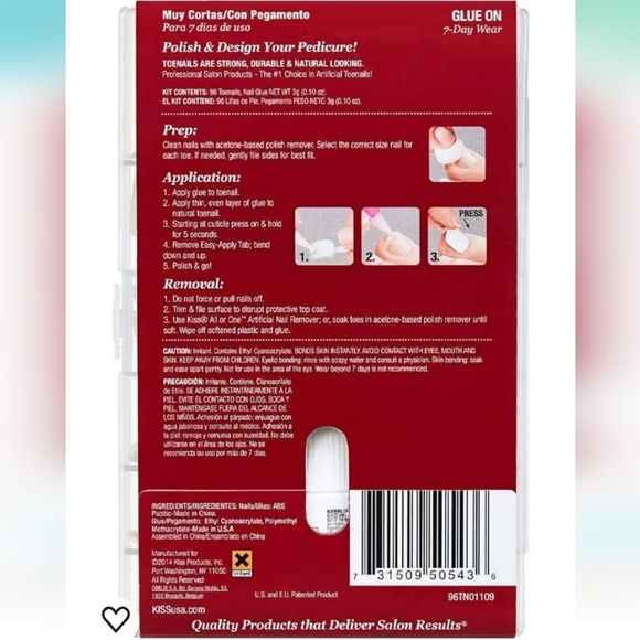 ๐ 96 Piece Toenail Kit NEW Kiss Toenail Covers Fake Nails Manicure Set Polish - Picture 2 of 6